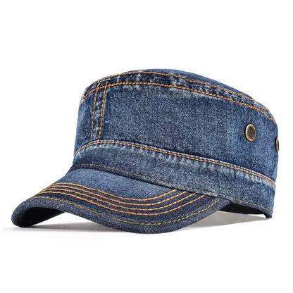 Military Cadet Cap Washed Cotton Army Cap Adjustable Vintage Flat Top Hat