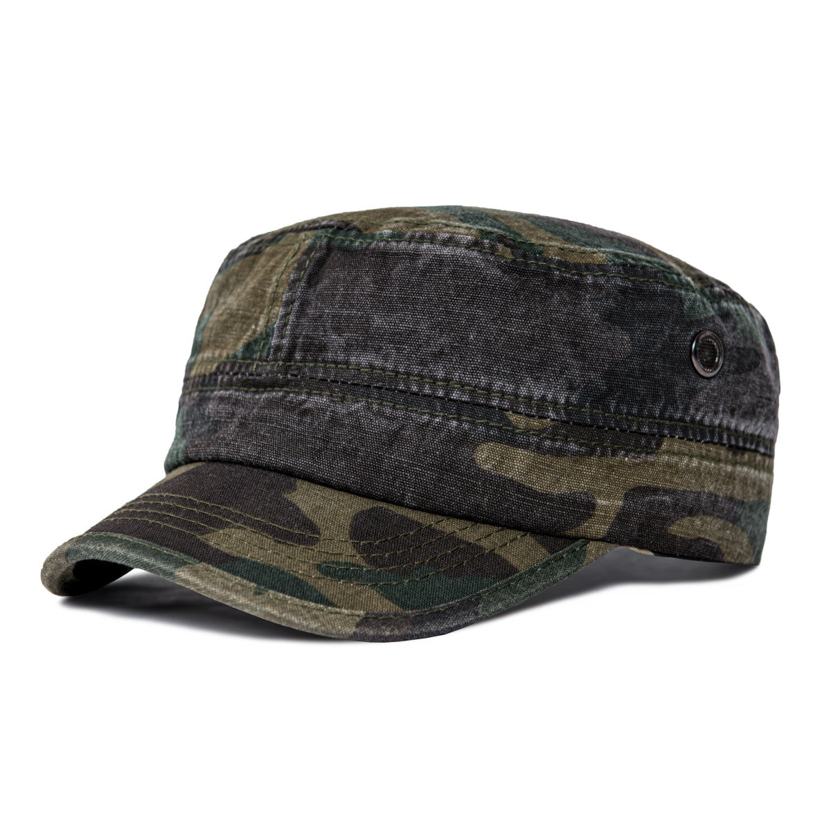 Military Cadet Cap Washed Cotton Army Cap Adjustable Vintage Flat Top Hat