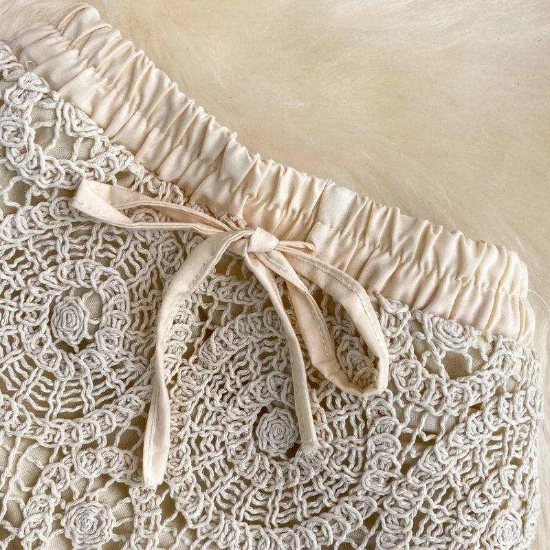 Bohemian High Waist Crochet Beach Skirt Long Hollow Out Summer Maxi