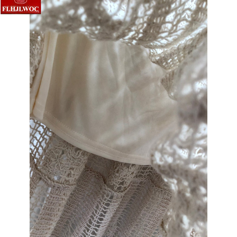 Aura Bohemian Vintage Crochet Maxi Skirt – Romantic Mori Girl Hollow Out Holiday Long Skirt