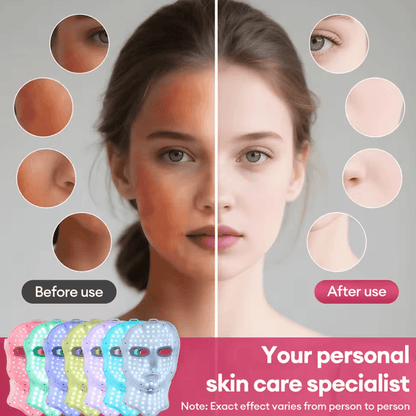 Wireless 7 Color LED Face and Neck Mask for At Home Light Therapy Skincare