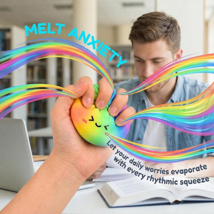 Rainbow Dumpling Squishy Slow Rising Stress Relief Toy with Bamboo Basket