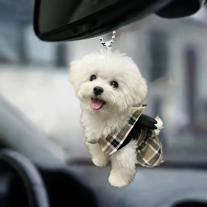 Cute Puppy Car Charm Acrylic Rearview Mirror Hanging Ornament for Car Interior Decor