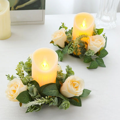 Artificial Rose Flower Candle Ring Wreath – Decorative Wedding Centerpiece for Parties, Birthdays & Home Decor
