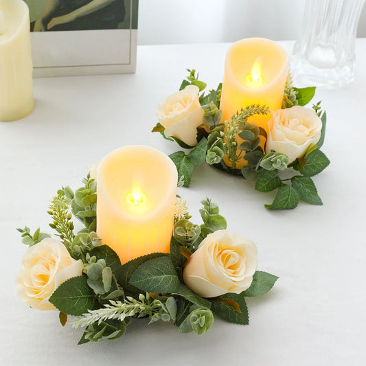 Artificial Rose Flower Candle Ring Wreath – Decorative Wedding Centerpiece for Parties, Birthdays & Home Decor