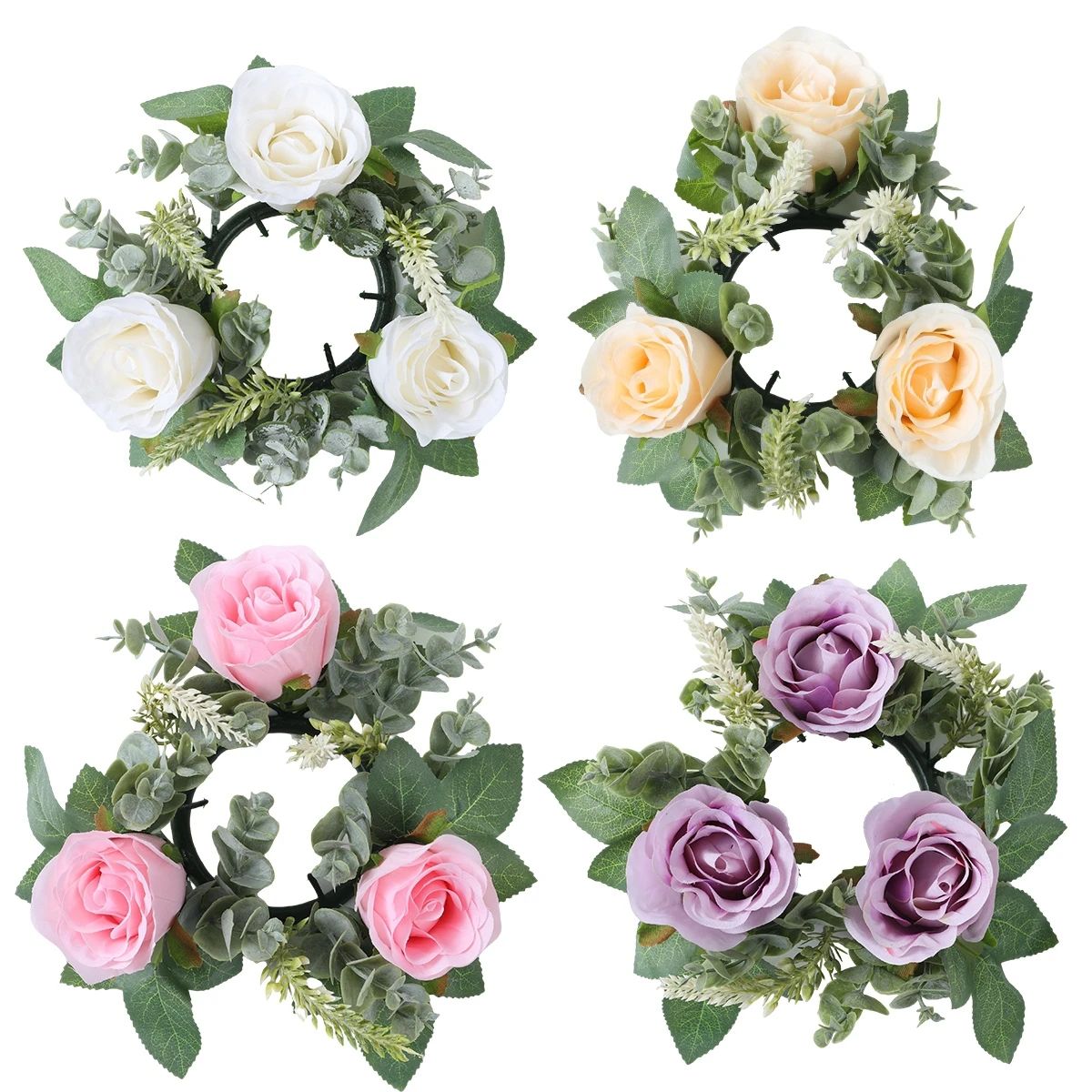 Artificial Rose Flower Candle Ring Wreath – Decorative Wedding Centerpiece for Parties, Birthdays & Home Decor