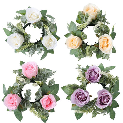 Artificial Rose Flower Candle Ring Wreath – Decorative Wedding Centerpiece for Parties, Birthdays & Home Decor