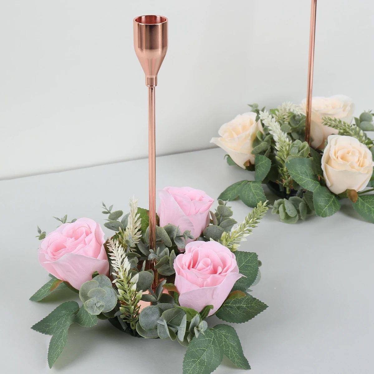 Artificial Rose Flower Candle Ring Wreath – Decorative Wedding Centerpiece for Parties, Birthdays & Home Decor
