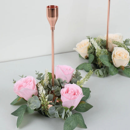 Artificial Rose Flower Candle Ring Wreath – Decorative Wedding Centerpiece for Parties, Birthdays & Home Decor
