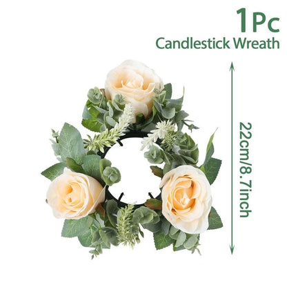 Artificial Rose Flower Candle Ring Wreath – Decorative Wedding Centerpiece for Parties, Birthdays & Home Decor