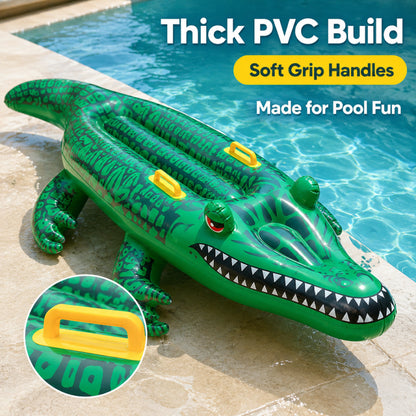 CrocRider Inflatable Pool Float Thick PVC Crocodile Pool Float for Kids & Adults