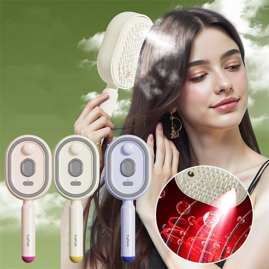Electric Hair Brush with Spray & Red Light Therapy Anti Frizz Detangling Brush for Wet & Dry Hair