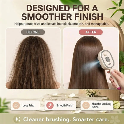 Electric Hair Brush with Spray & Red Light Therapy Anti Frizz Detangling Brush for Wet & Dry Hair