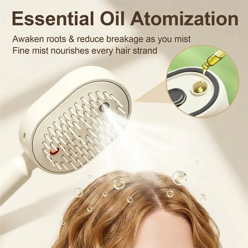 Electric Hair Brush with Spray & Red Light Therapy Anti Frizz Detangling Brush for Wet & Dry Hair