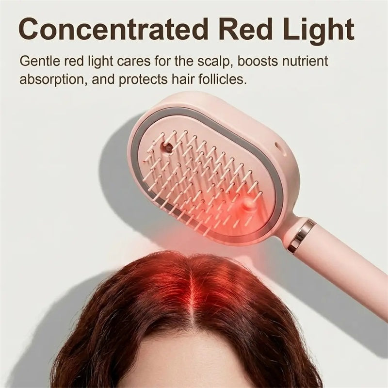 Electric Hair Brush with Spray & Red Light Therapy Anti Frizz Detangling Brush for Wet & Dry Hair