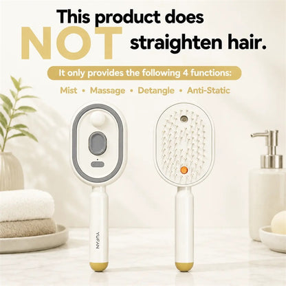 Electric Hair Brush with Spray & Red Light Therapy Anti Frizz Detangling Brush for Wet & Dry Hair