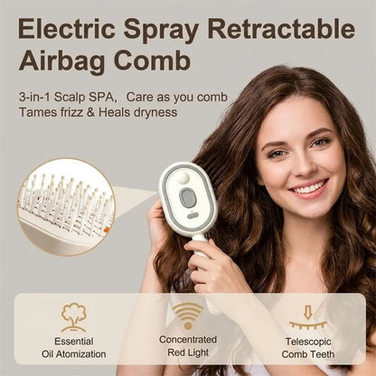 Electric Hair Brush with Spray & Red Light Therapy Anti Frizz Detangling Brush for Wet & Dry Hair