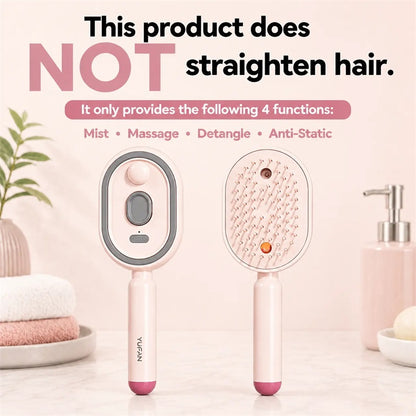 Electric Hair Brush with Spray & Red Light Therapy Anti Frizz Detangling Brush for Wet & Dry Hair