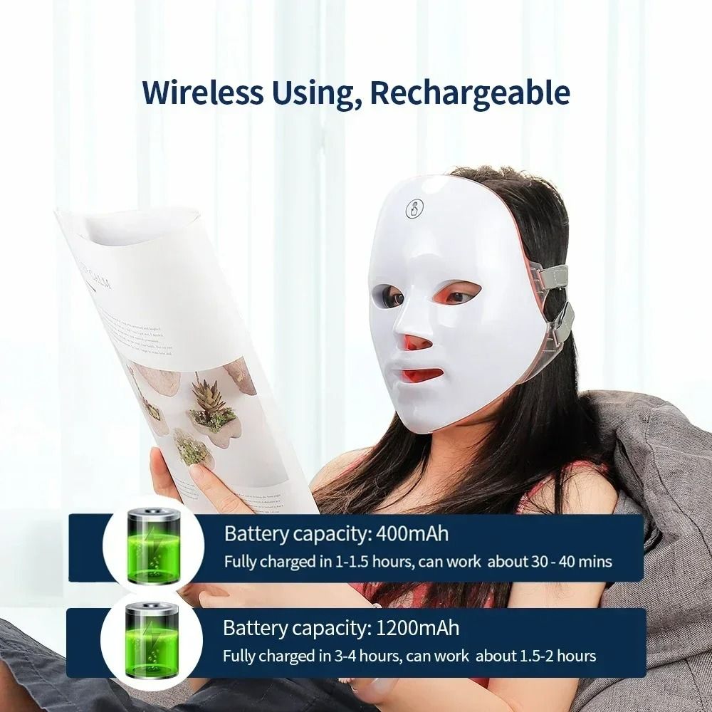 7-Color LED Facial & Neck Light Therapy Mask Set