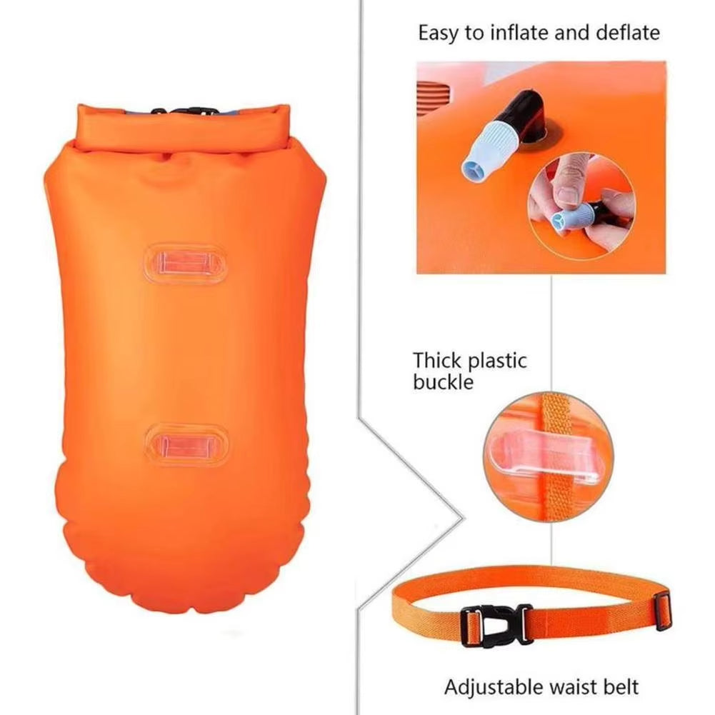Open Water Inflatable Swim Buoy Tow Float with Waterproof Storage & Adjustable Waist Belt
