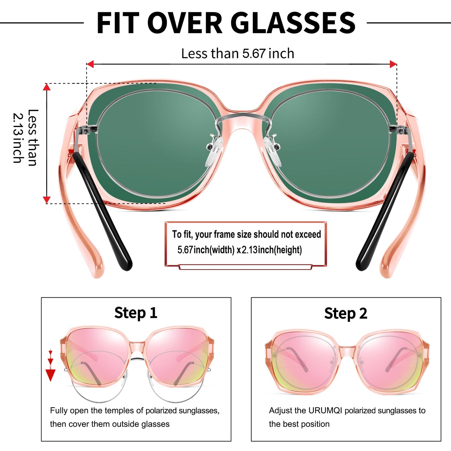 Oversized Fit Over Sunglasses for Glasses Polarized Square Shades for Women & Men