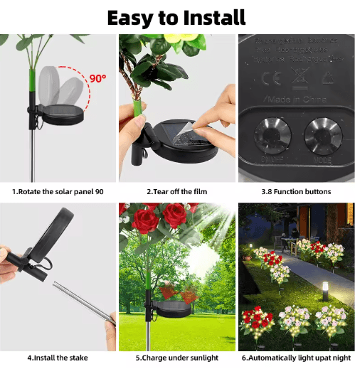 LED Solar Flower Lights Waterproof Outdoor Garden Lights for Yard, Lawn & Pathway Decor