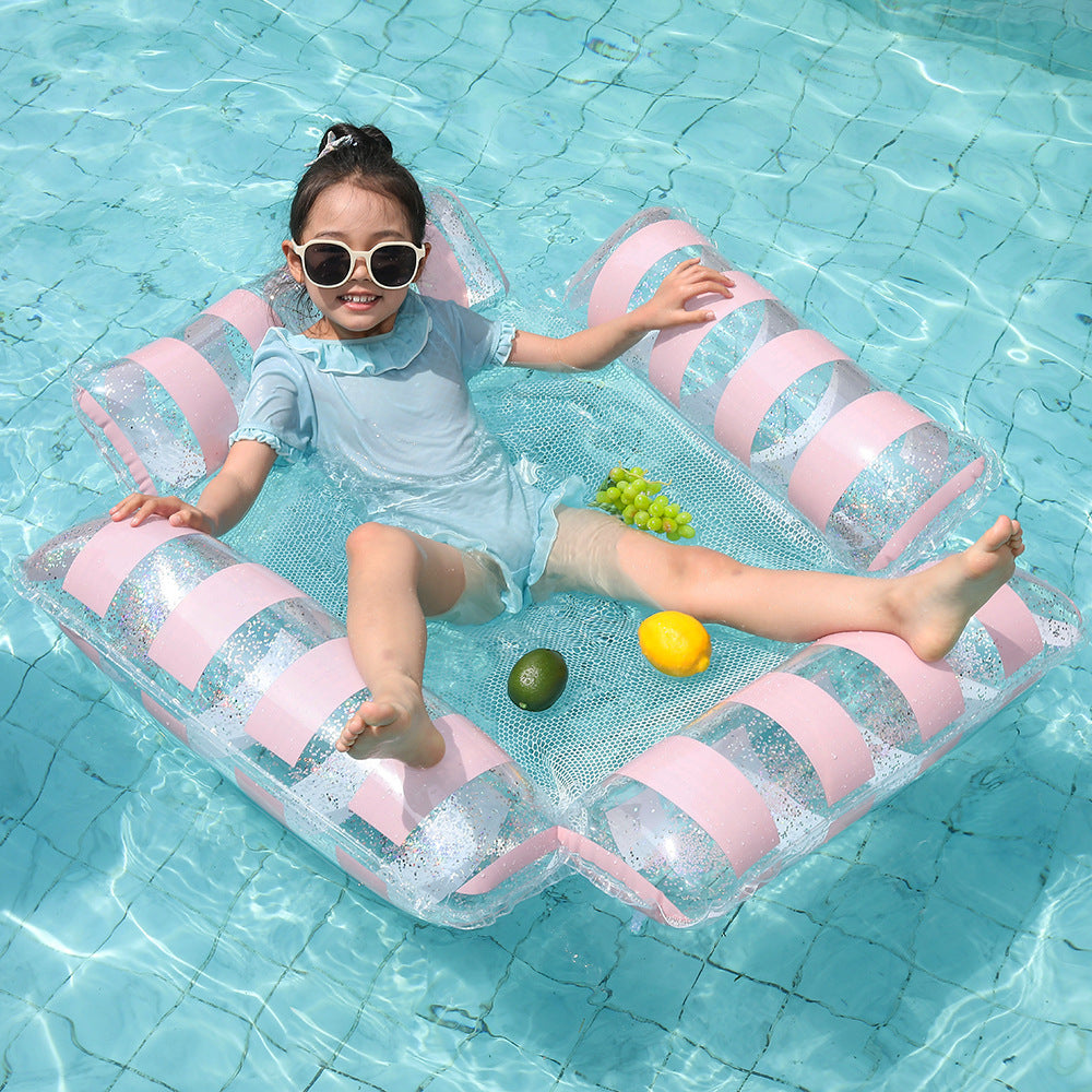 Foldable Inflatable Water Hammock Pool Float Lounge Chair with Backrest for Pool & Beach Relaxation