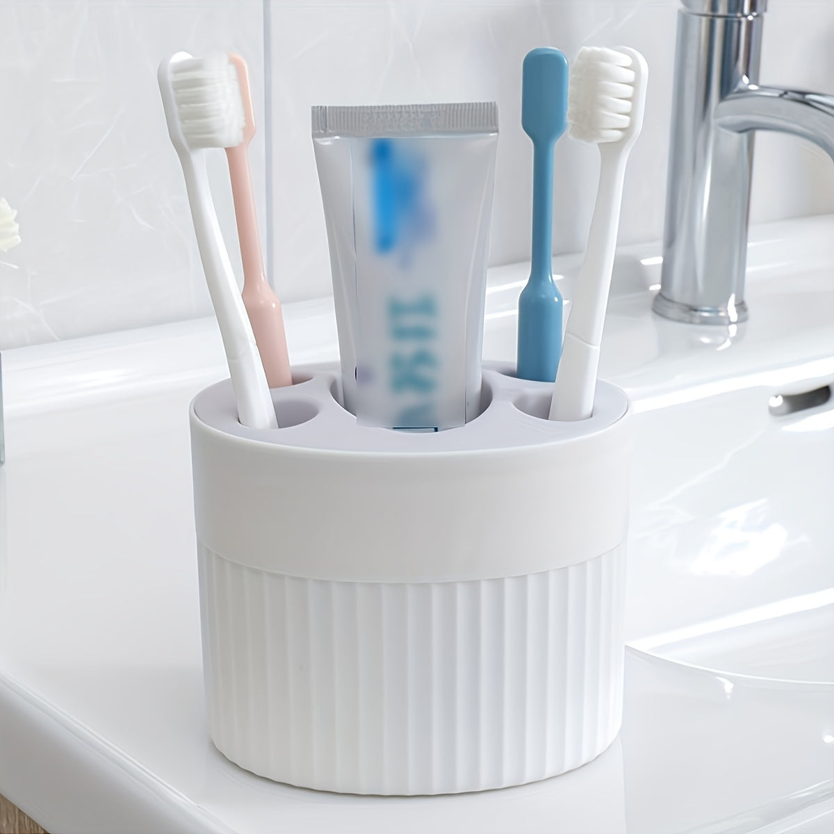 4 Slot Toothbrush Holder Bathroom Organizer with Drainage Toothpaste Stand
