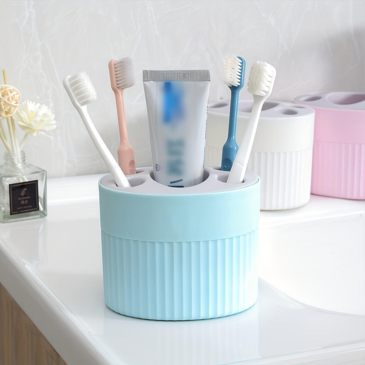 4 Slot Toothbrush Holder Bathroom Organizer with Drainage Toothpaste Stand