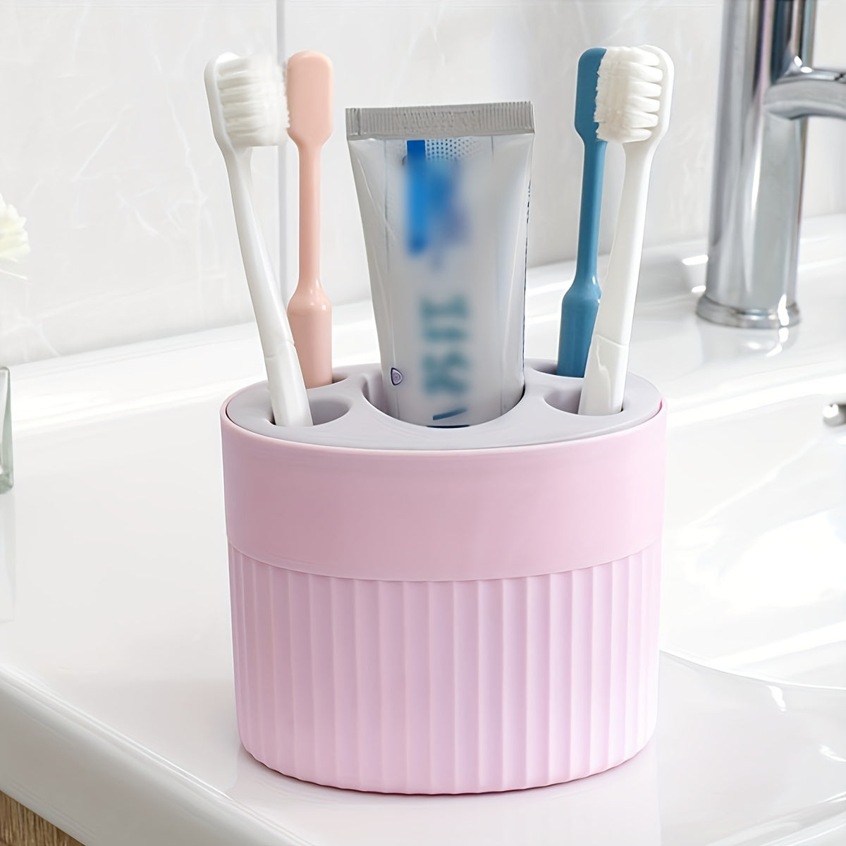 4 Slot Toothbrush Holder Bathroom Organizer with Drainage Toothpaste Stand