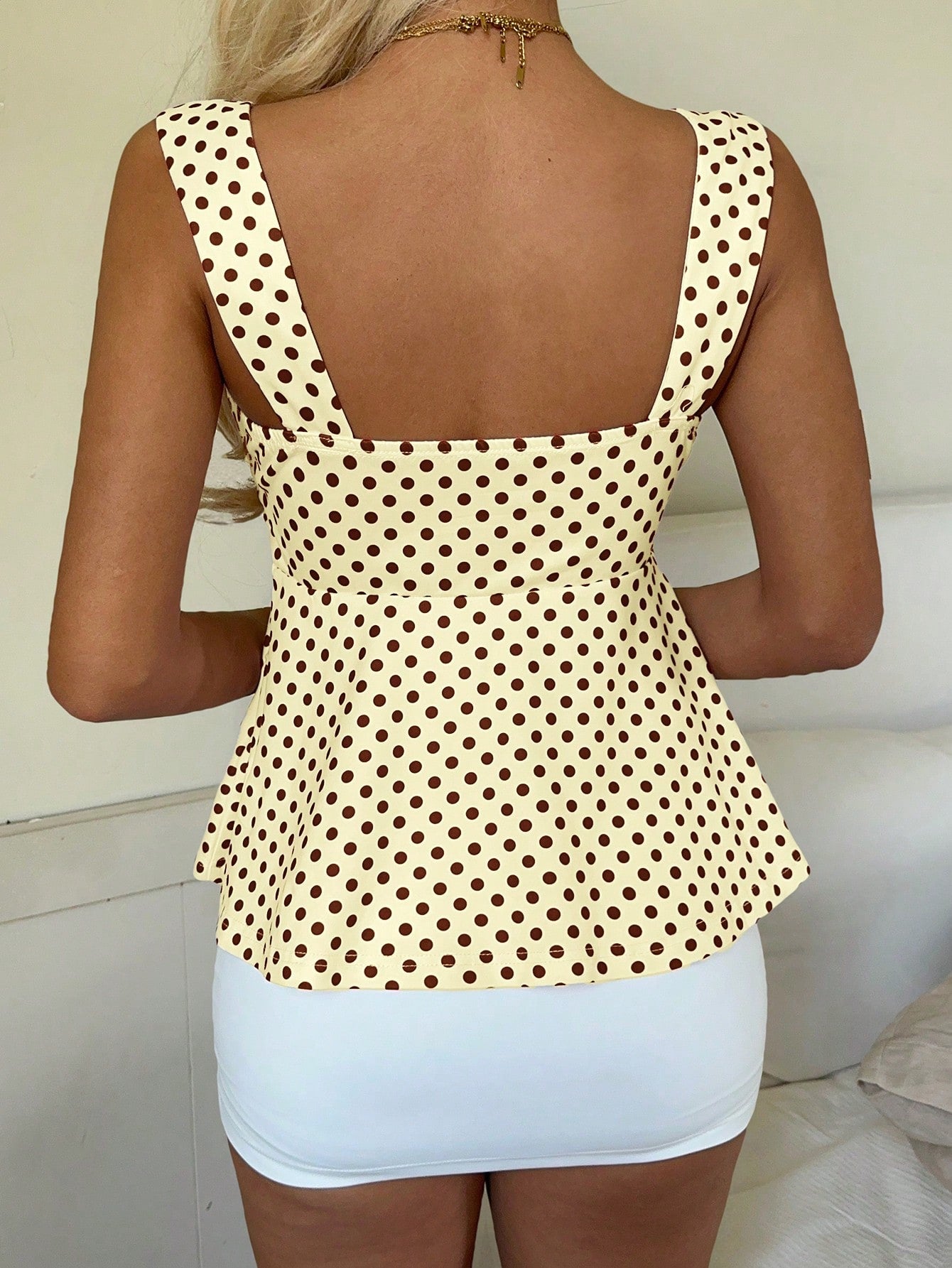 Marigold Polka Dot Cami Top with Bow Tie & Ruffle Detail for Women