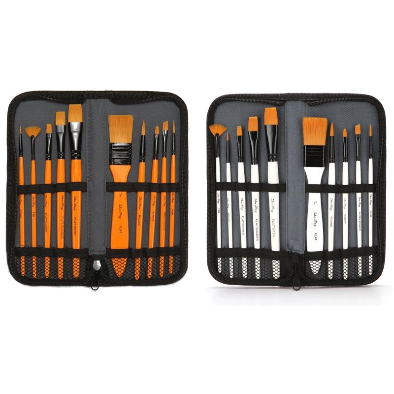 10 in 1 Watercolor Paint Brushes Artist Paint Brush Set with Nylon Bristles Wooden Handles and Storage Bag