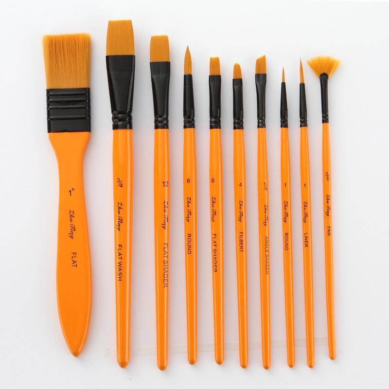 10 in 1 Watercolor Paint Brushes Artist Paint Brush Set with Nylon Bristles Wooden Handles and Storage Bag