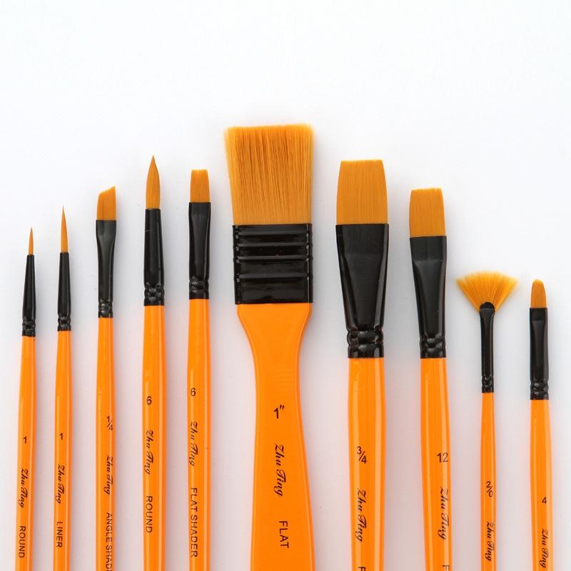 10 in 1 Watercolor Paint Brushes Artist Paint Brush Set with Nylon Bristles Wooden Handles and Storage Bag