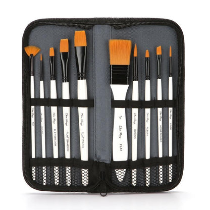 10 in 1 Watercolor Paint Brushes Artist Paint Brush Set with Nylon Bristles Wooden Handles and Storage Bag
