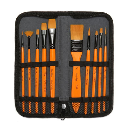 10 in 1 Watercolor Paint Brushes Artist Paint Brush Set with Nylon Bristles Wooden Handles and Storage Bag