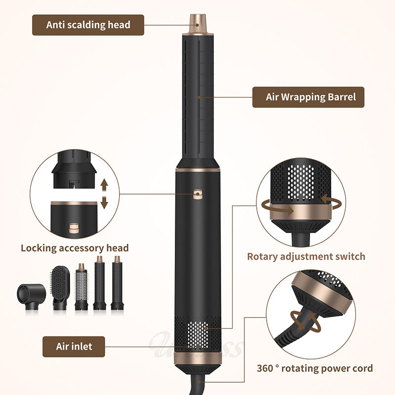 Hair Styler Hot Air Brush Ionic Hair Dryer Brush with Curler & Straightener