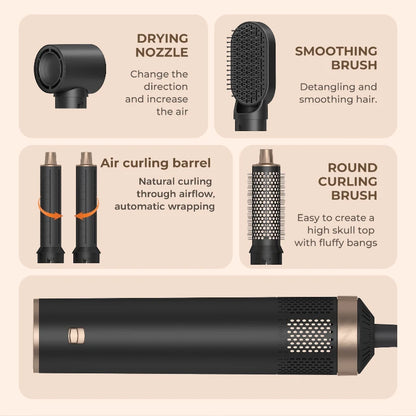 Hair Styler Hot Air Brush Ionic Hair Dryer Brush with Curler & Straightener
