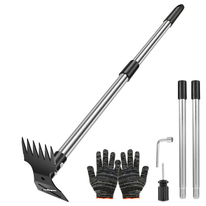 Heavy Duty Garden Thatch Rake Stainless Steel Lawn Dethatching Rake for Weed Removal & Soil Loosening