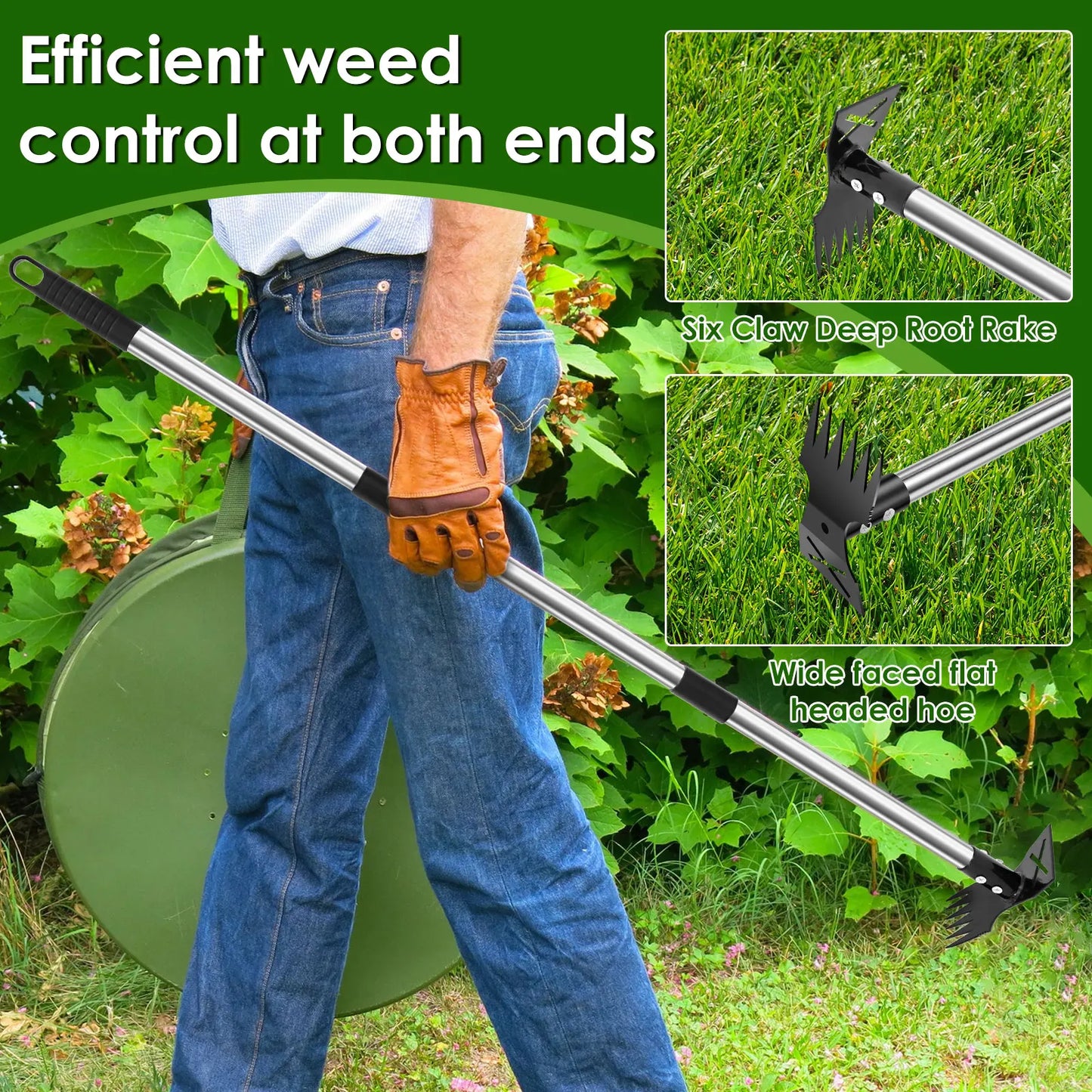Heavy Duty Garden Thatch Rake Stainless Steel Lawn Dethatching Rake for Weed Removal & Soil Loosening