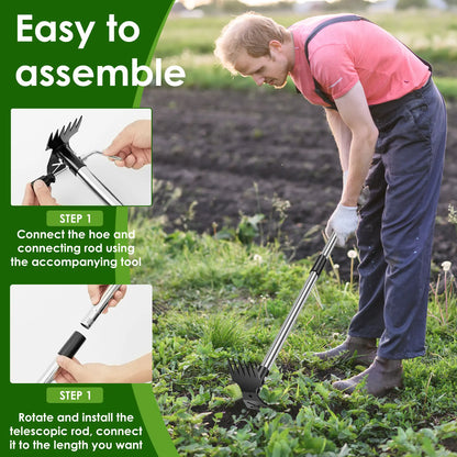 Heavy Duty Garden Thatch Rake Stainless Steel Lawn Dethatching Rake for Weed Removal & Soil Loosening