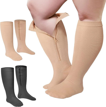 ComfortZip Compression Socks Open Toe Zipper Compression Socks for Wide Calves and Travel Support