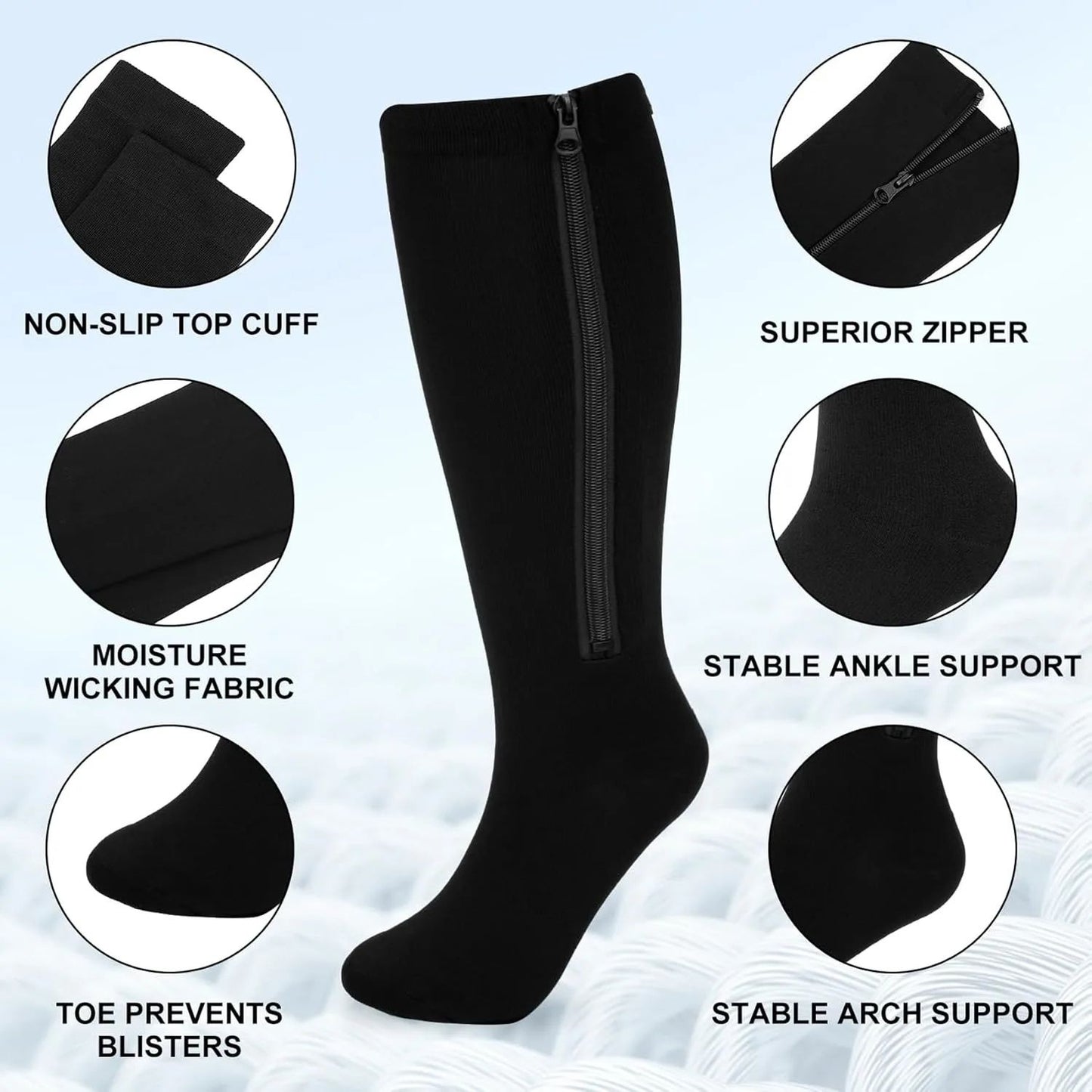 ComfortZip Compression Socks Open Toe Zipper Compression Socks for Wide Calves and Travel Support