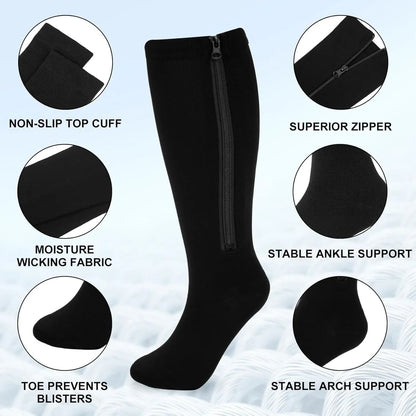 ComfortZip Compression Socks Open Toe Zipper Compression Socks for Wide Calves and Travel Support