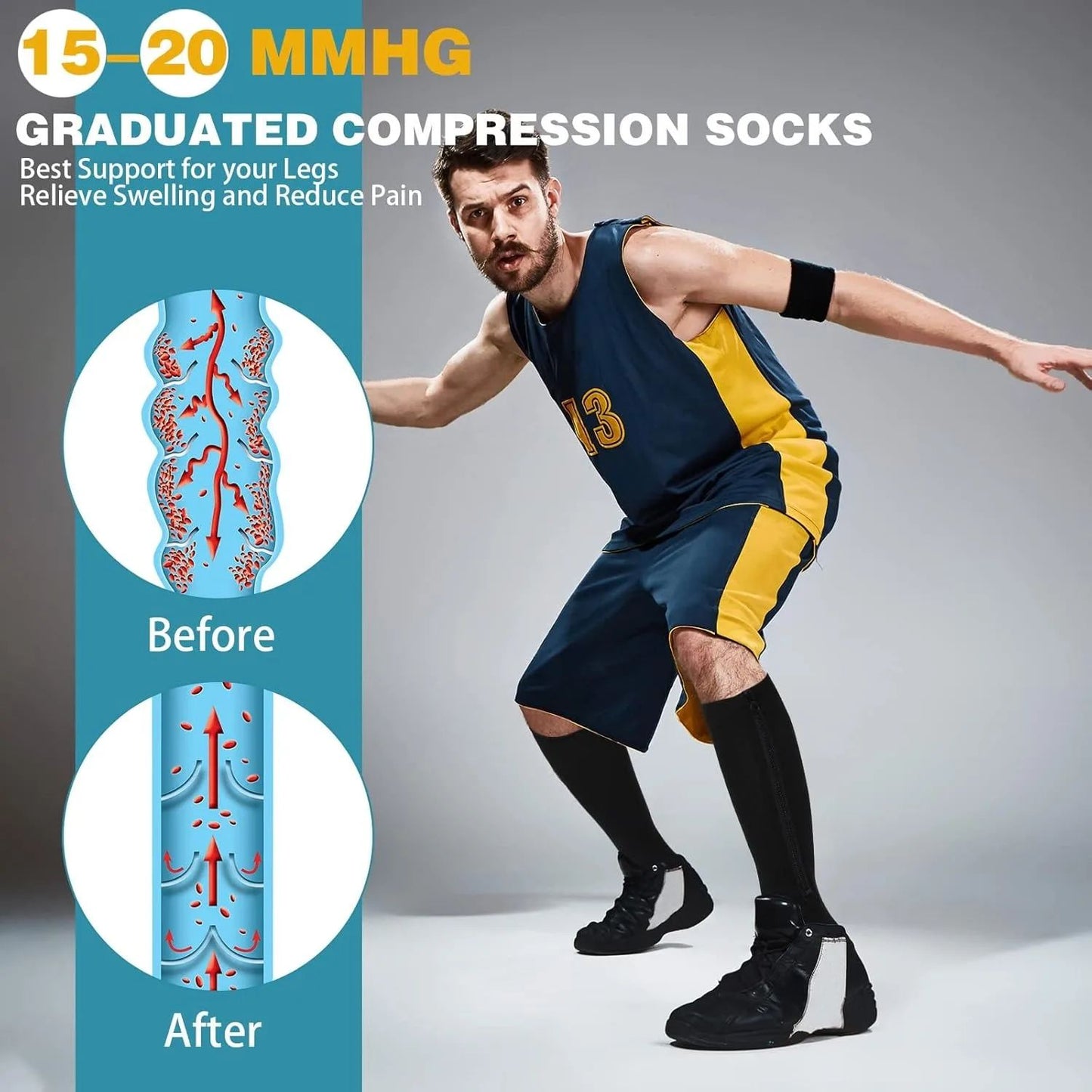 ComfortZip Compression Socks Open Toe Zipper Compression Socks for Wide Calves and Travel Support