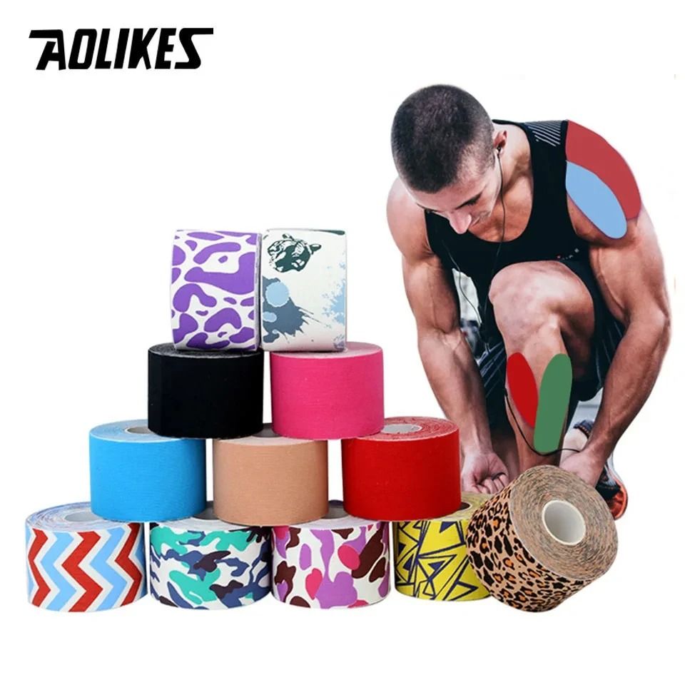 AOLIKES Waterproof Cotton Kinesiology Tape with Sports Prints for Muscle Support and Pain Relief
