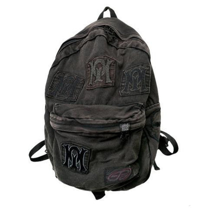 Unisex Black Denim Backpack: Large Capacity Grunge School Bag and Vintage Aesthetic Rucksack