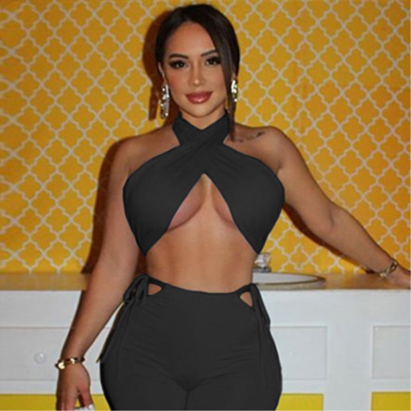 Corset Halter Tank Top for Women Backless Hollow Out Slim Crop Top