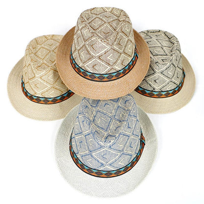 Men's Straw Panama Hat with Plaid Band and Sun Protection