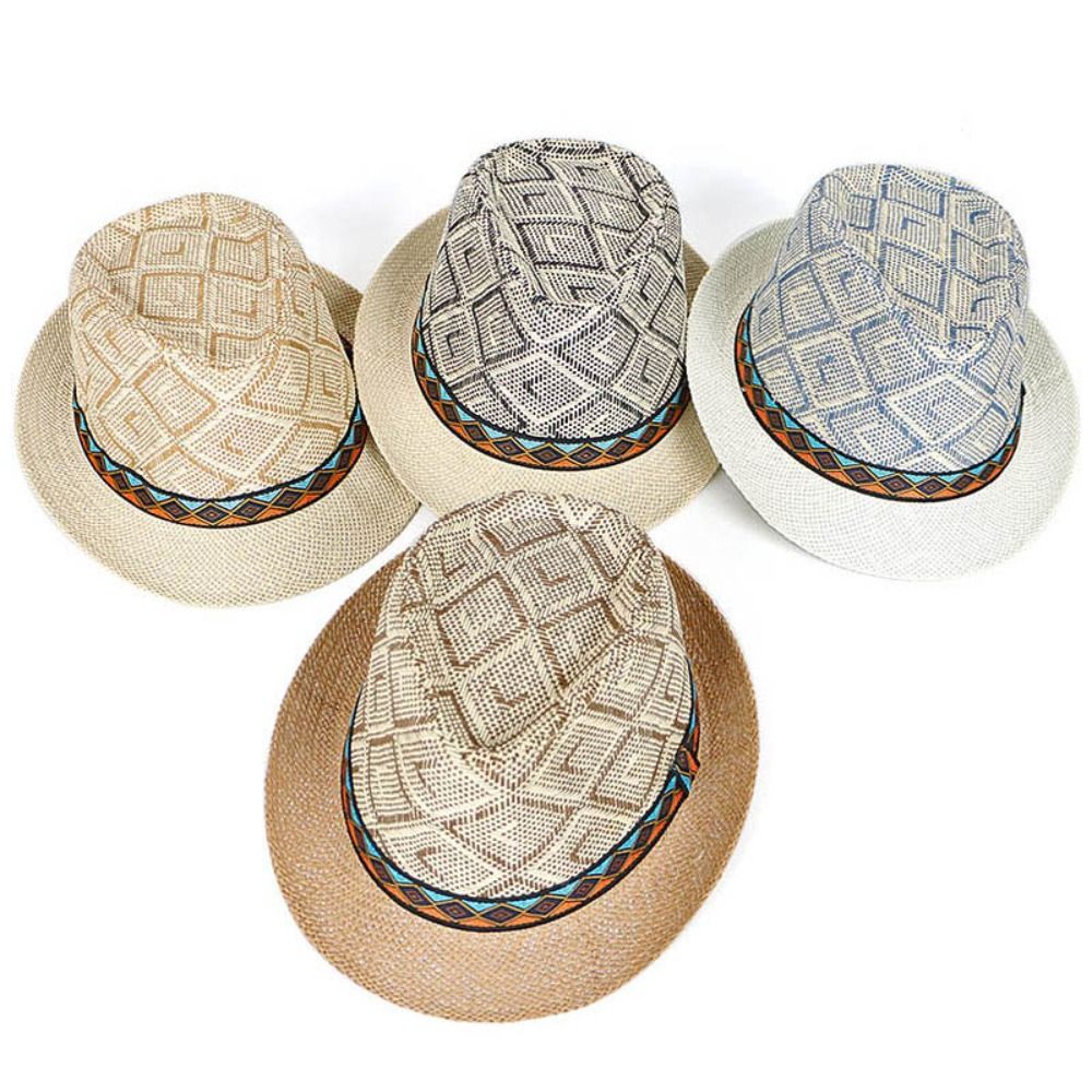 Men's Straw Panama Hat with Plaid Band and Sun Protection